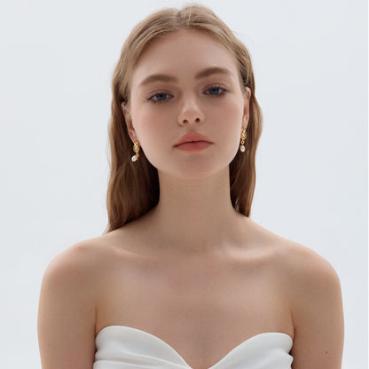 18K Gold Plated Knot Earrings with Freshwater Pearl Drop