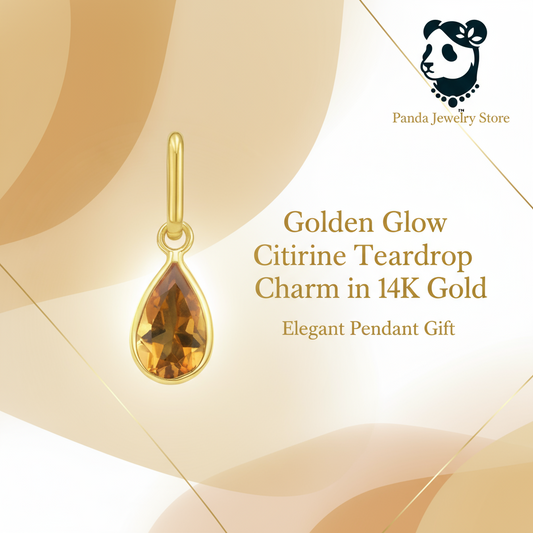 ✨14K Yellow Gold Pear Citrine Charm Pendant