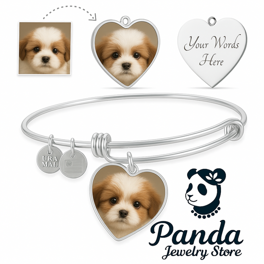 White gold pet photo heart charm bracelet designed for any pet lover, featuring customizable photo options.