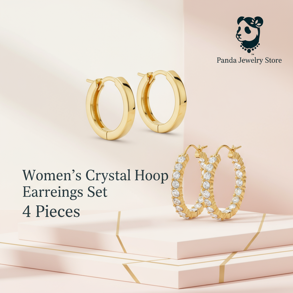 🩷Women's Crystal Hoop Earrings Set, 4 Pieces