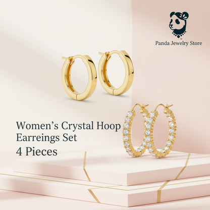 🩷Women's Crystal Hoop Earrings Set, 4 Pieces